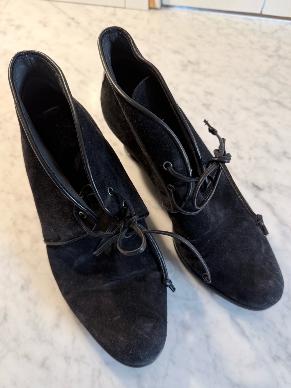 Stuart Weitzman Black Suede Lace-Up Ankle Booties size 9